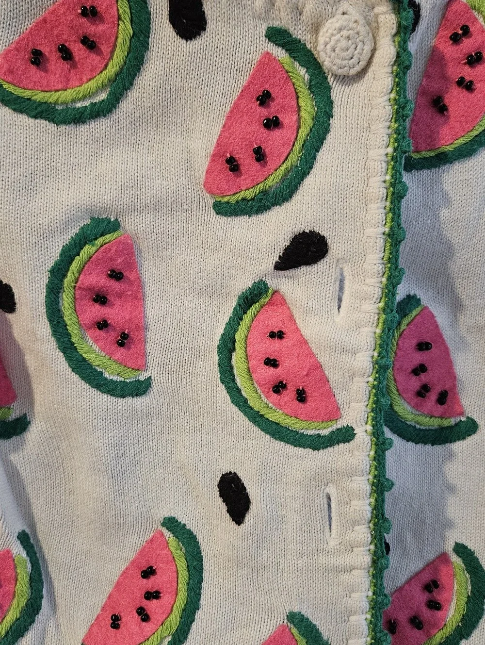 Vintage Michael Simon White Short-Sleeve Watermelon Print Button Cardigan - Picture 2 of 9
